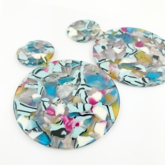 Circle Drop Earrings in Blue - Picture 2 of 8